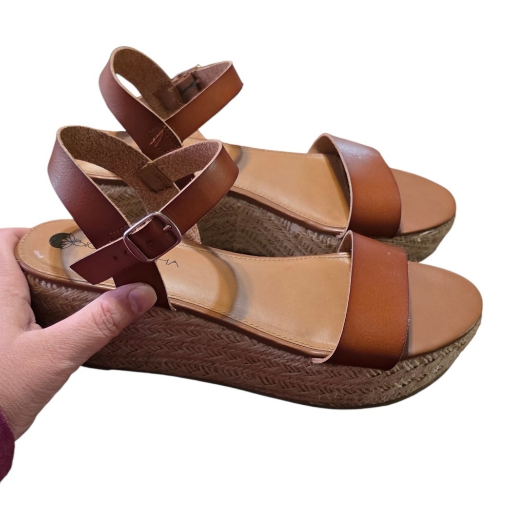 Big Buddha Jute Platform Wedge Espadrille Sandals Cognac Size 9.5 - Picture 4 of 15